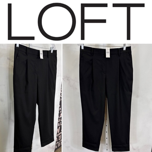 LOFT Pants - Loft Womens Black Pleated Slacks Elastic Stretch Waist Pull On Size M NEW $79.50
